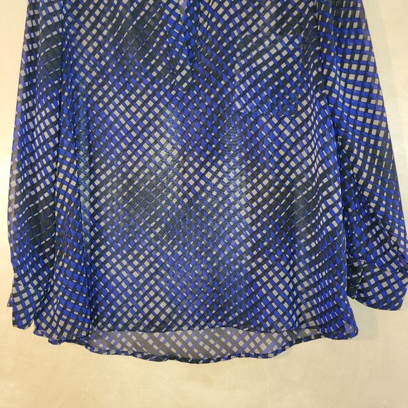 Pleione Blue Multicolor Geometric V Neck Long Sleeve Tunic Blouse Women Size M - Picture 8 of 9